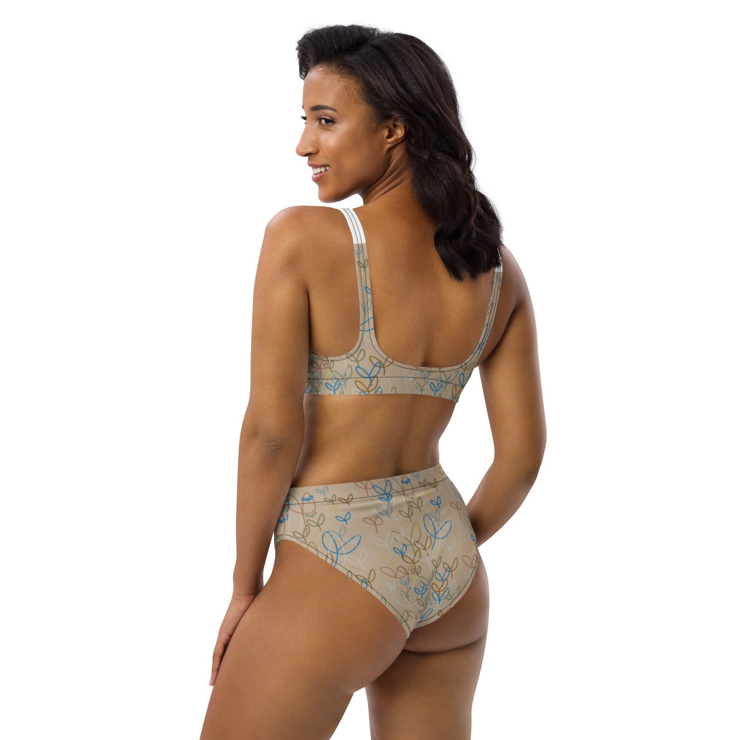 Eco-Friendly High-Waisted Bikini Tan With White Strap