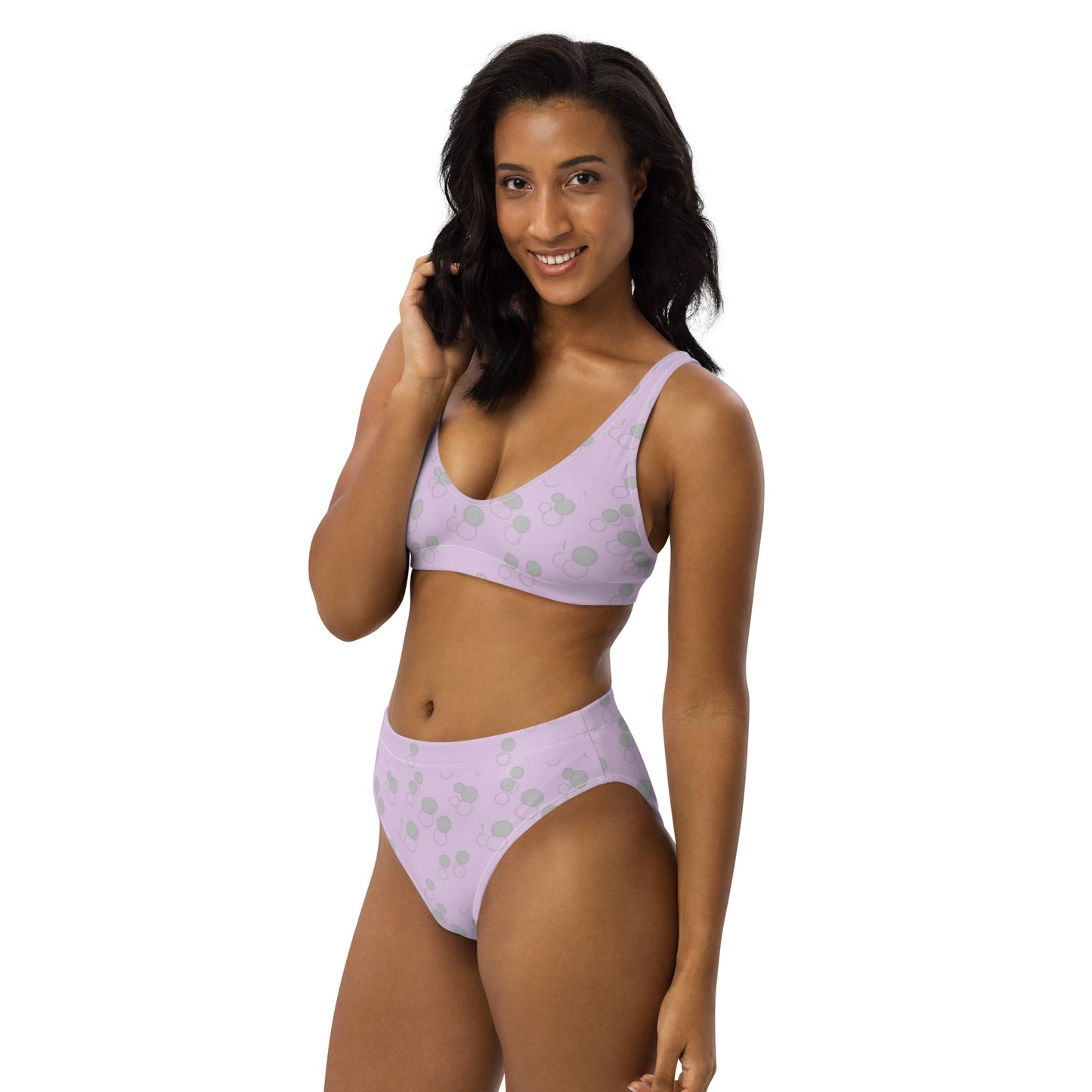Eco-Friendly High-Waisted Bikini Purple With Circles