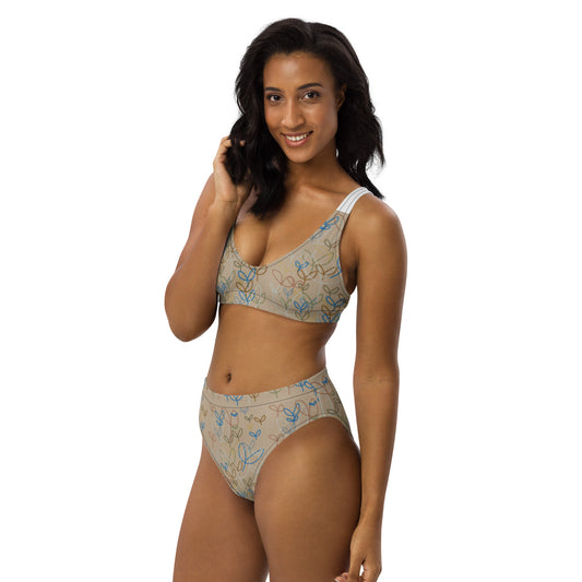 Eco-Friendly High-Waisted Bikini Tan With White Strap